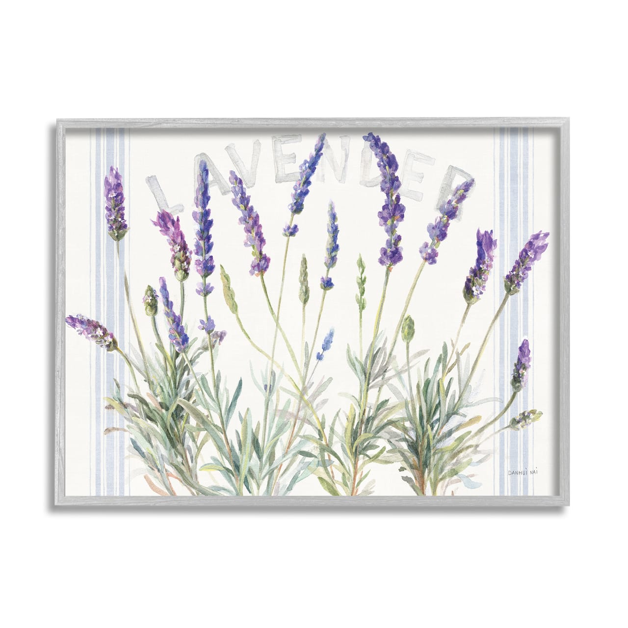 Stupell Industries Lavender Floral Cluster Farmhouse Bistro Stripes Framed Wall Art